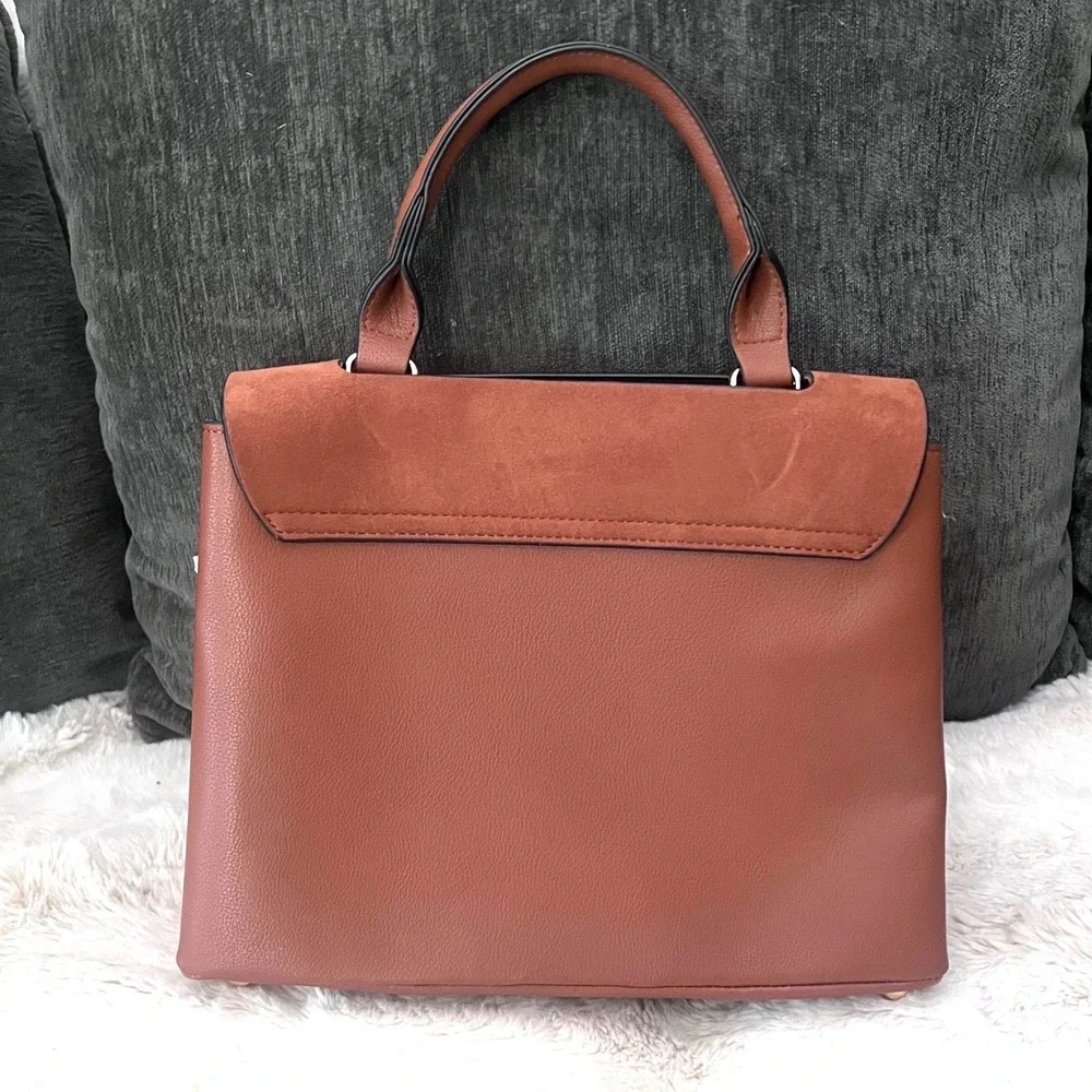 Luella Grey London Brown Mixed Media Satchel Bag Vegan Leather Leopard Strap NEW